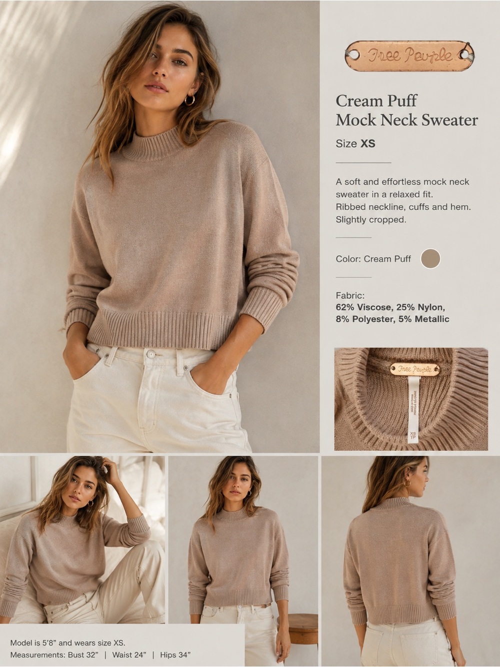 Free People Cream Puff Mock Neck Sweater — Cream Puff